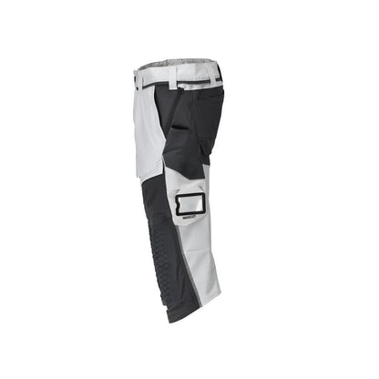 Pantalone tre quarti, tasche al ginocchio, pantalone tre quarti artigianale stretch, colore bianco/grigio antracite