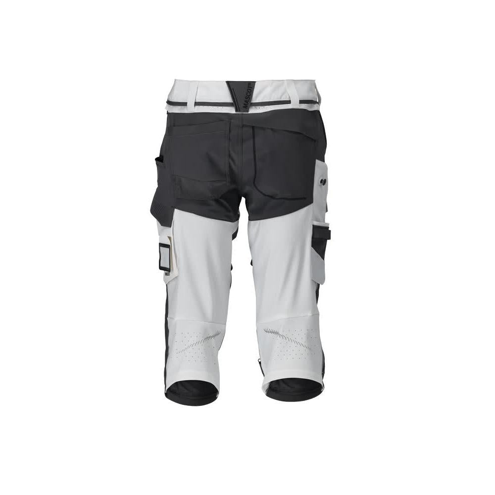 Pantalone tre quarti, tasche al ginocchio, pantalone tre quarti artigianale stretch, colore bianco/grigio antracite