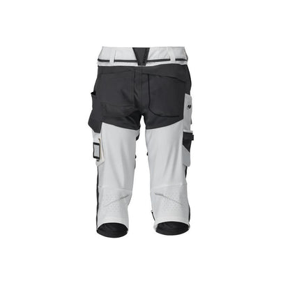 Pantalone tre quarti, tasche al ginocchio, pantalone tre quarti artigianale stretch, colore bianco/grigio antracite