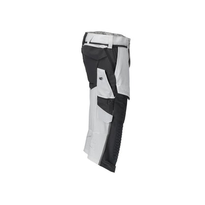 Pantalone tre quarti, tasche al ginocchio, pantalone tre quarti artigianale stretch, colore bianco/grigio antracite