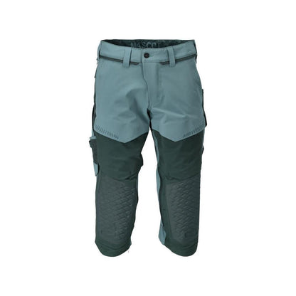 Pantalone tre quarti, tasche al ginocchio, pantalone tre quarti artigianale stretch, colore verde bosco chiaro/verde bosco