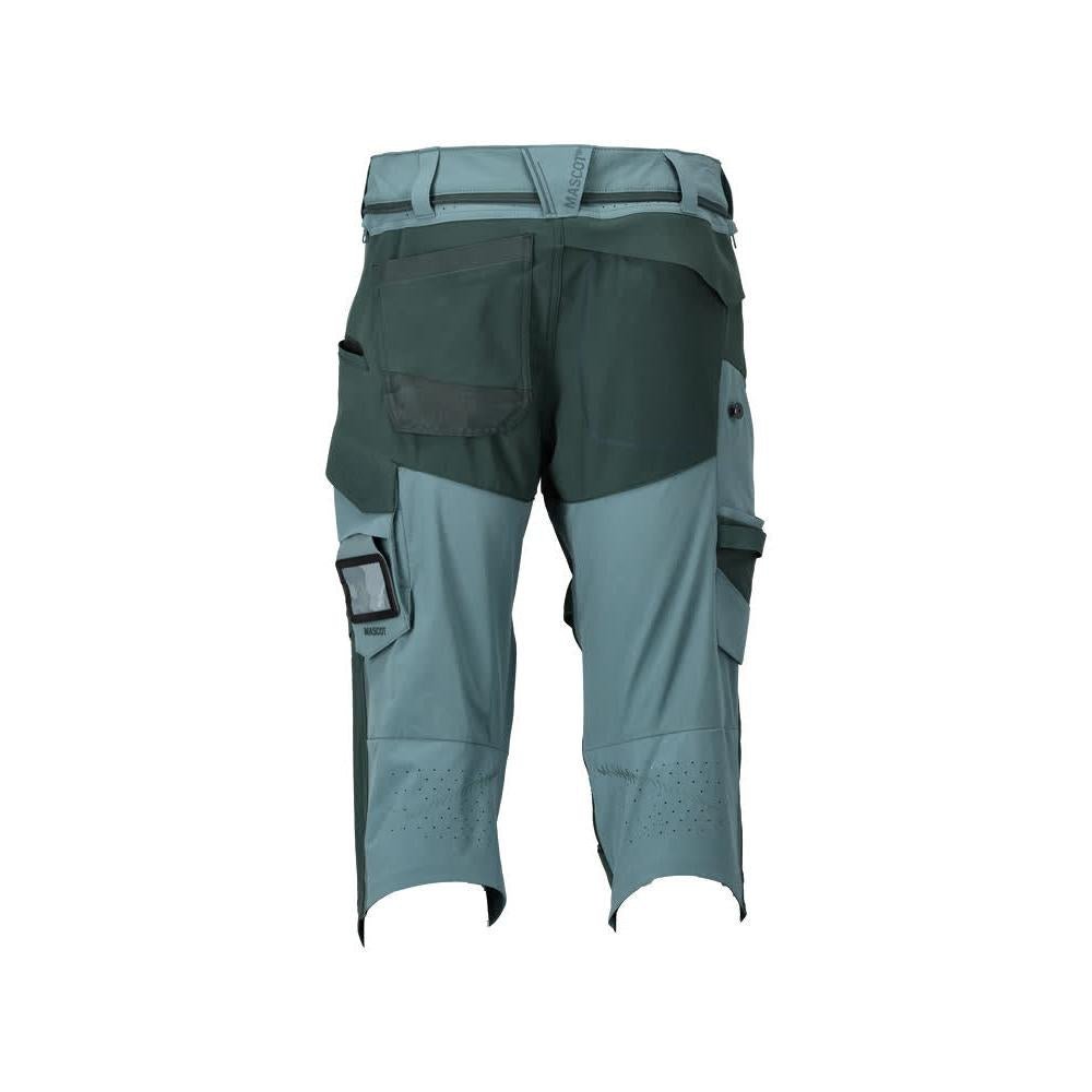 Pantalone tre quarti, tasche al ginocchio, pantalone tre quarti artigianale stretch, colore verde bosco chiaro/verde bosco