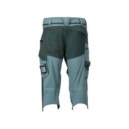 Pantalone tre quarti, tasche al ginocchio, pantalone tre quarti artigianale stretch, colore verde bosco chiaro/verde bosco