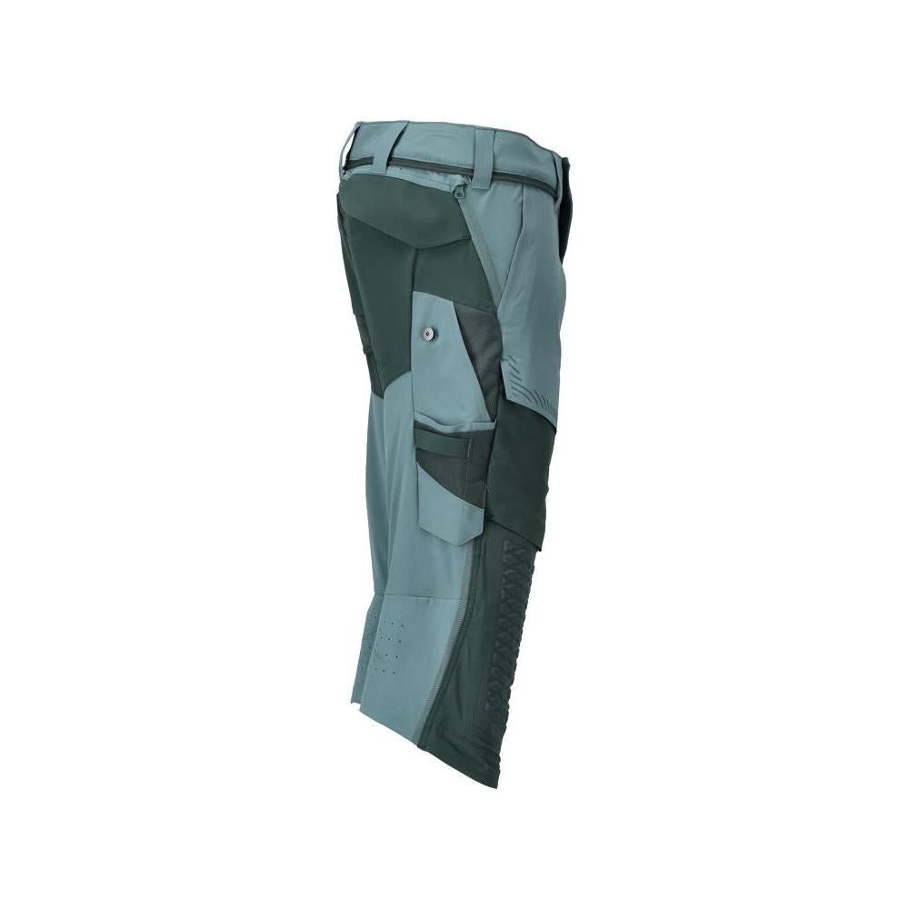 Pantalone tre quarti, tasche al ginocchio, pantalone tre quarti artigianale stretch, colore verde bosco chiaro/verde bosco