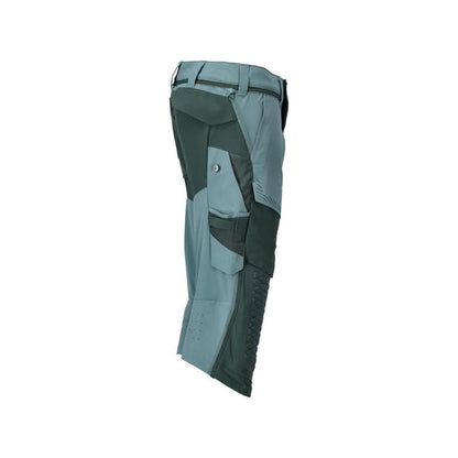 Pantalone tre quarti, tasche al ginocchio, pantalone tre quarti artigianale stretch, colore verde bosco chiaro/verde bosco
