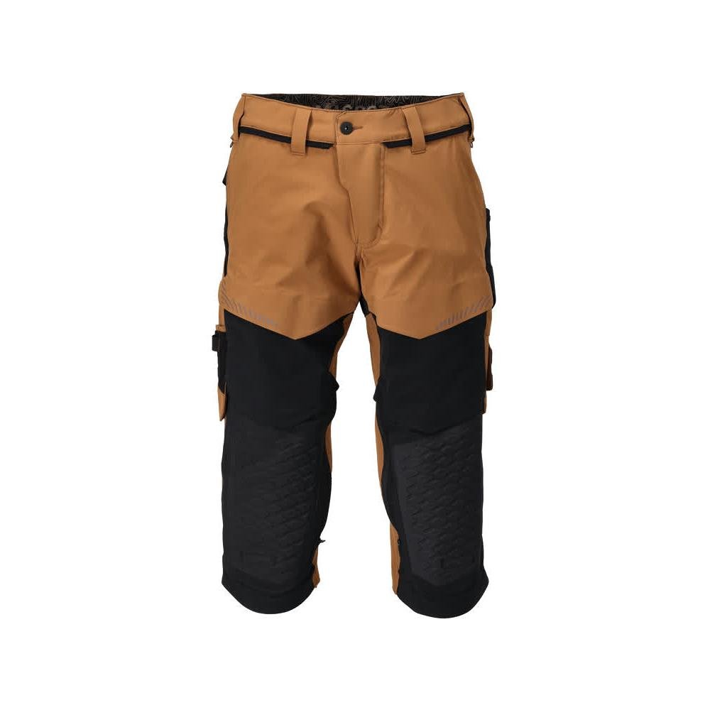 Pantalone tre quarti, tasche al ginocchio, pantalone tre quarti artigianale stretch, colore nocciola/nero