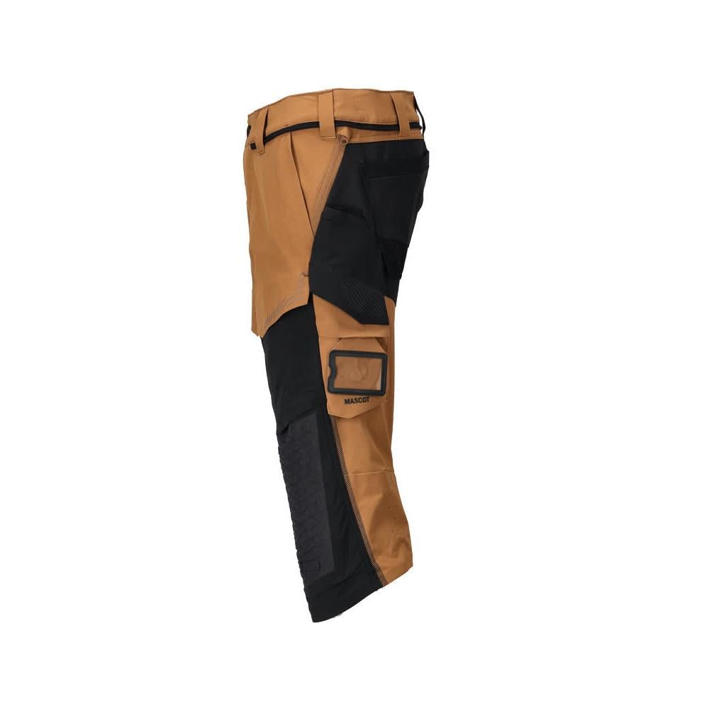 Pantalone tre quarti, tasche al ginocchio, pantalone tre quarti artigianale stretch, colore nocciola/nero