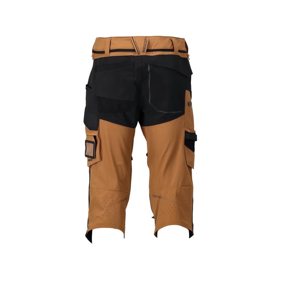 Pantalone tre quarti, tasche al ginocchio, pantalone tre quarti artigianale stretch, colore nocciola/nero