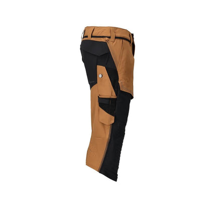 Pantalone tre quarti, tasche al ginocchio, pantalone tre quarti artigianale stretch, colore nocciola/nero