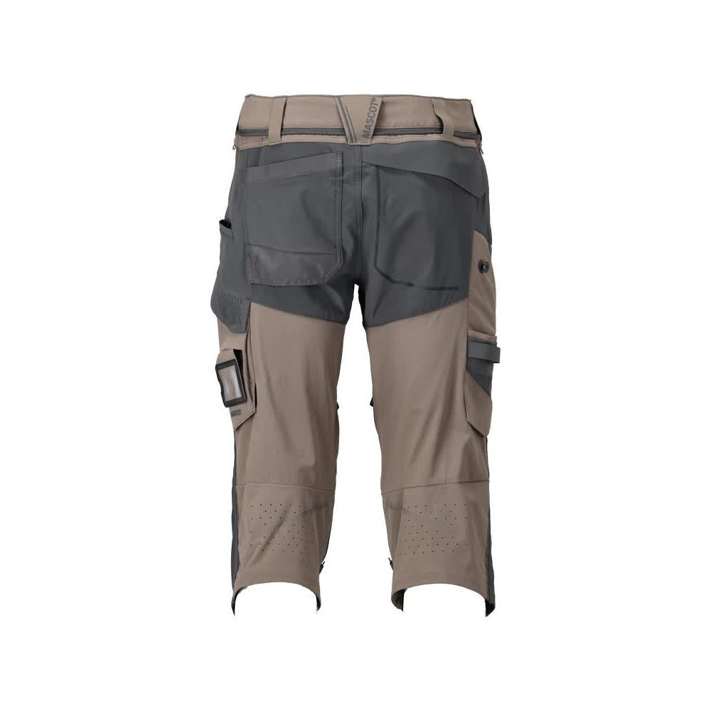 Pantalone tre quarti, tasche al ginocchio, pantalone tre quarti artigianale stretch, colore beige sabbia scuro/grigio antracite