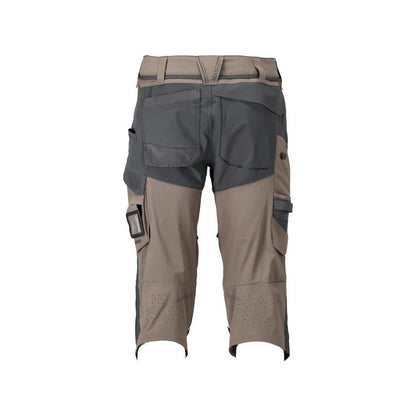 Pantalone tre quarti, tasche al ginocchio, pantalone tre quarti artigianale stretch, colore beige sabbia scuro/grigio antracite