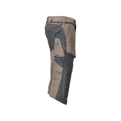 Pantalone tre quarti, tasche al ginocchio, pantalone tre quarti artigianale stretch, colore beige sabbia scuro/grigio antracite