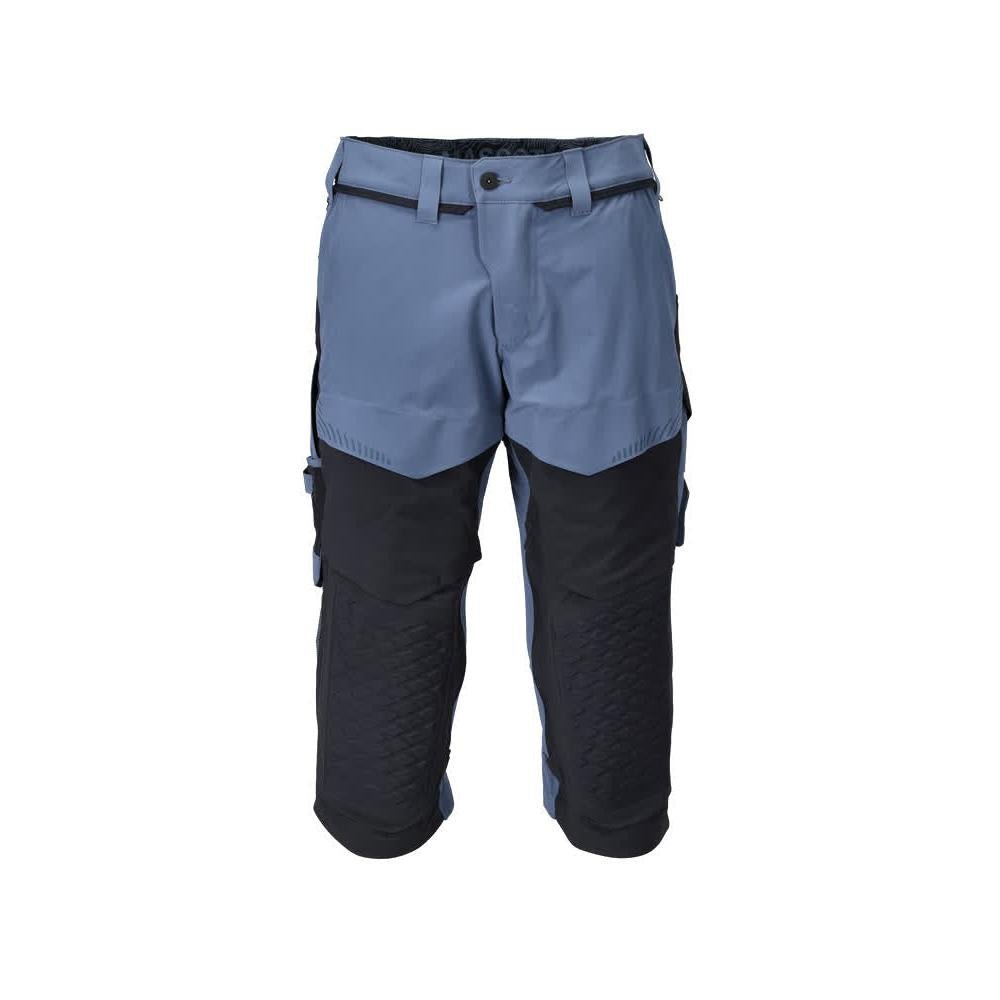 Pantalone tre quarti, tasche al ginocchio, pantalone tre quarti artigianale stretch, colore blu pietra/nero-blu