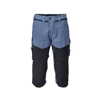 Pantalone tre quarti, tasche al ginocchio, pantalone tre quarti artigianale stretch, colore blu pietra/nero-blu