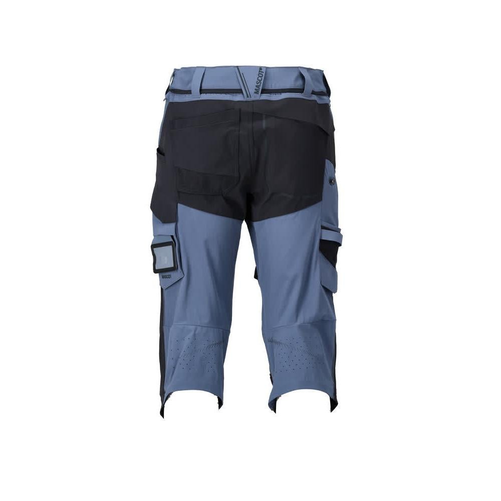 Pantalone tre quarti, tasche al ginocchio, pantalone tre quarti artigianale stretch, colore blu pietra/nero-blu