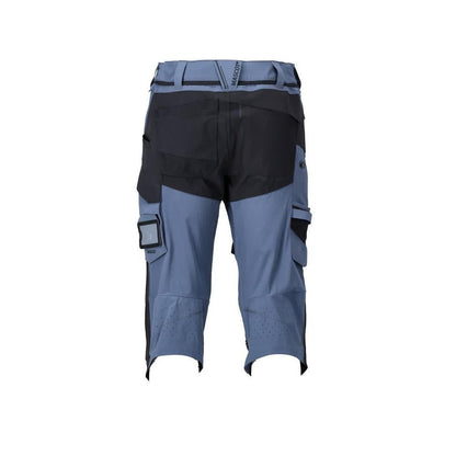 Pantalone tre quarti, tasche al ginocchio, pantalone tre quarti artigianale stretch, colore blu pietra/nero-blu
