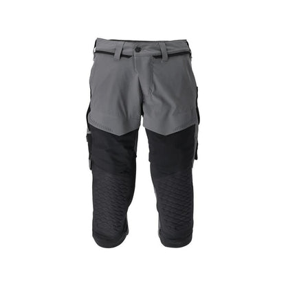 Pantalone tre quarti, tasche al ginocchio, pantalone tre quarti artigianale stretch, colore grigio antracite/nero
