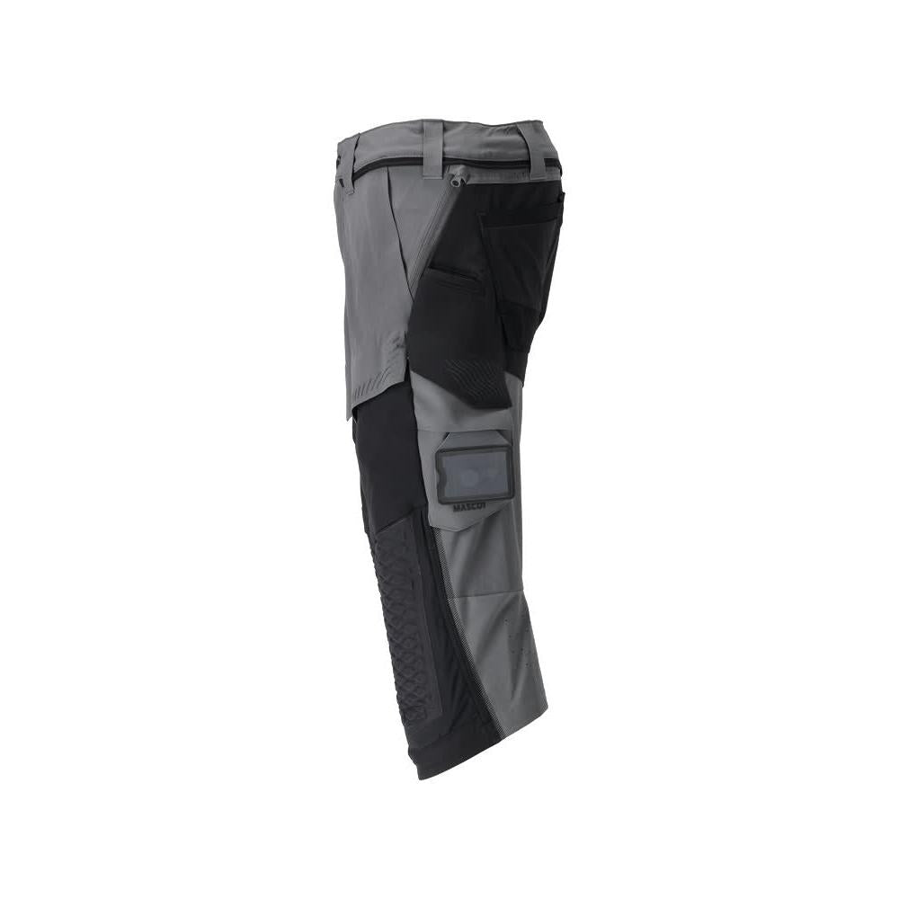 Pantalone tre quarti, tasche al ginocchio, pantalone tre quarti artigianale stretch, colore grigio antracite/nero