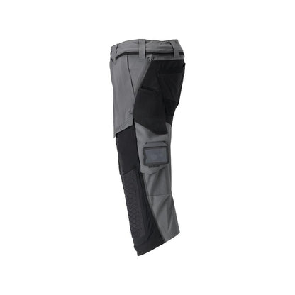 Pantalone tre quarti, tasche al ginocchio, pantalone tre quarti artigianale stretch, colore grigio antracite/nero
