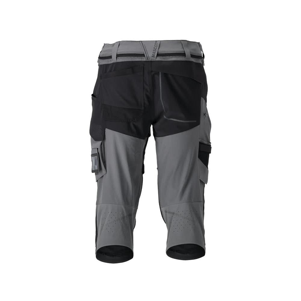 Pantalone tre quarti, tasche al ginocchio, pantalone tre quarti artigianale stretch, colore grigio antracite/nero