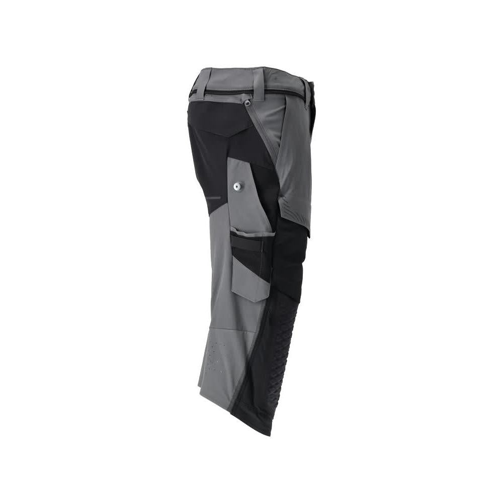 Pantalone tre quarti, tasche al ginocchio, pantalone tre quarti artigianale stretch, colore grigio antracite/nero