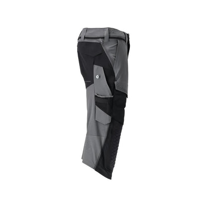 Pantalone tre quarti, tasche al ginocchio, pantalone tre quarti artigianale stretch, colore grigio antracite/nero