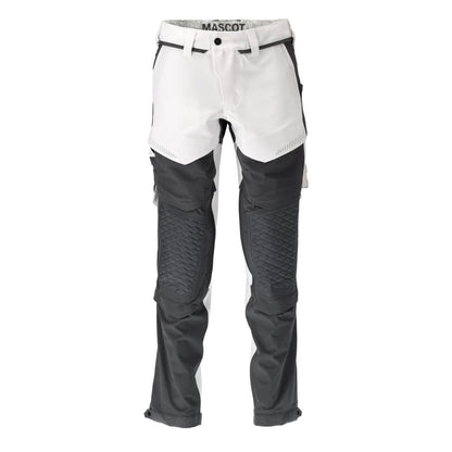 Pantaloni tasche al ginocchio, elasticizzati, pantaloni leggeri, colore bianco/grigio antracite