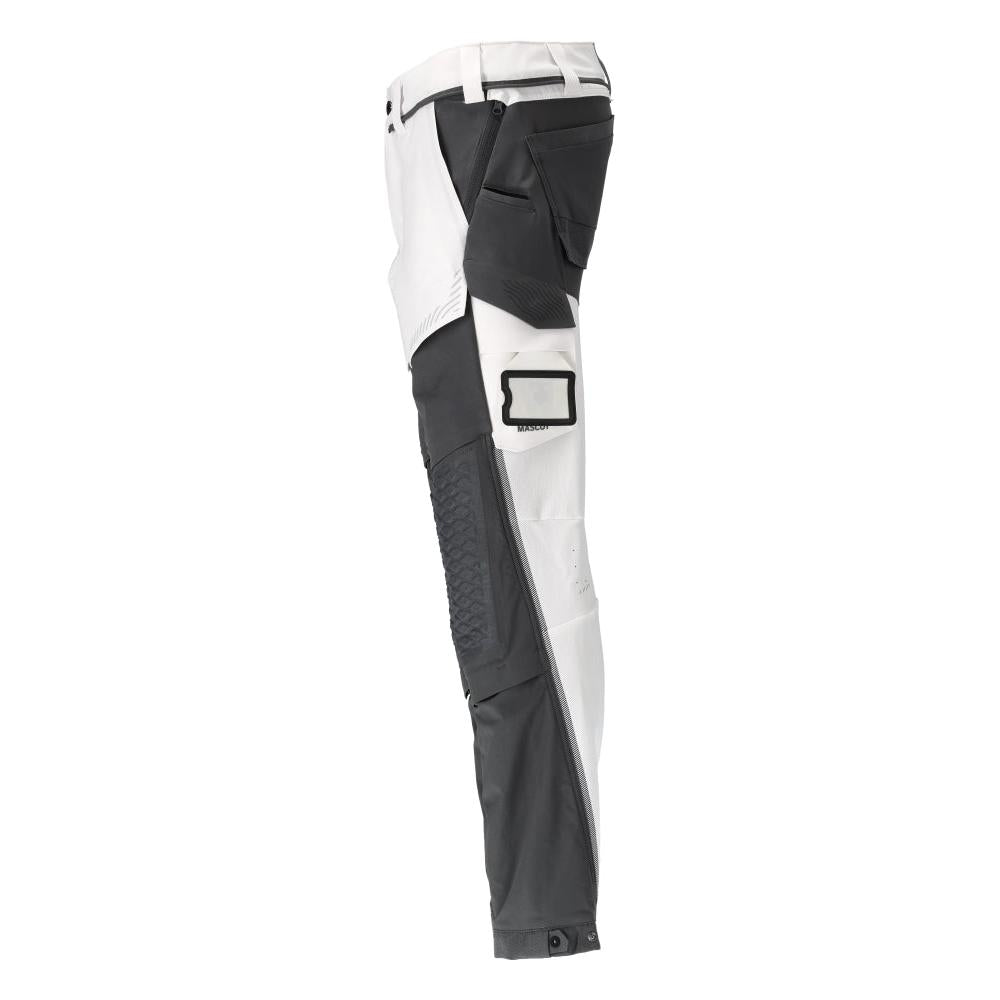 Pantaloni tasche al ginocchio, elasticizzati, pantaloni leggeri, colore bianco/grigio antracite