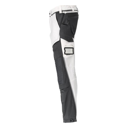 Pantaloni tasche al ginocchio, elasticizzati, pantaloni leggeri, colore bianco/grigio antracite