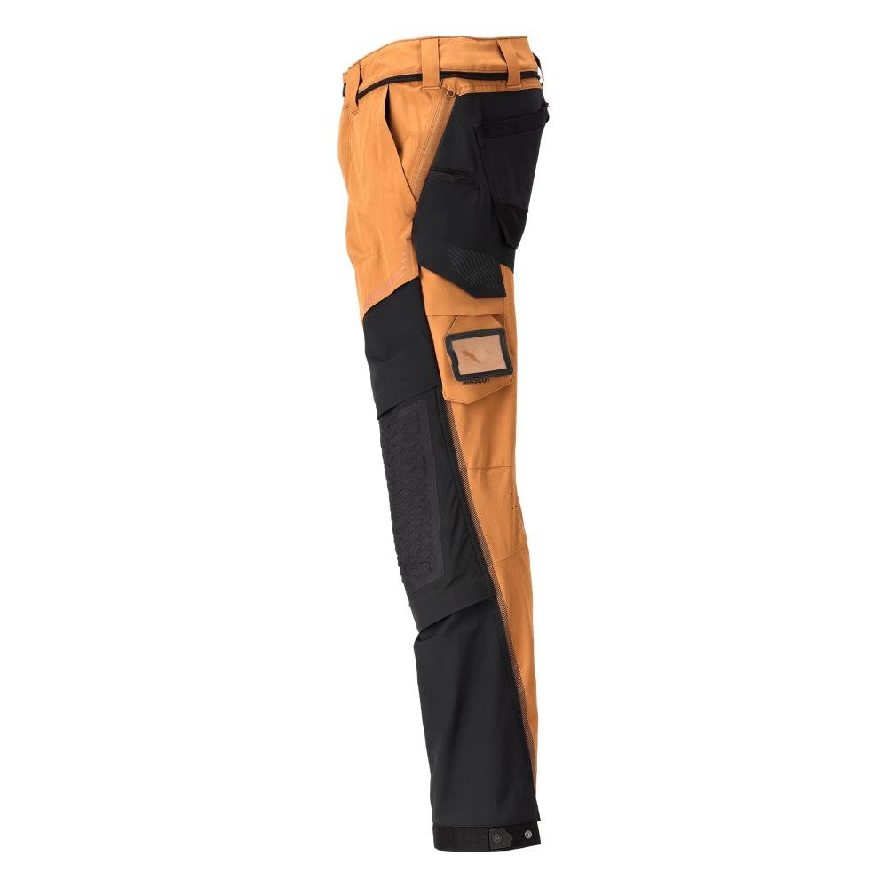 Pantaloni, tasche al ginocchio, elasticizzati, pantaloni leggeri, colore marrone nocciola/nero