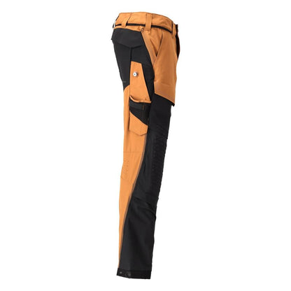 Pantaloni, tasche al ginocchio, elasticizzati, pantaloni leggeri, colore marrone nocciola/nero