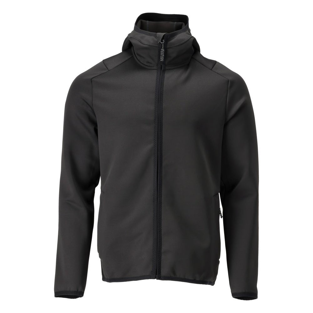 Maglia in pile, cappuccio, giacca in micropile con cerniera, nero