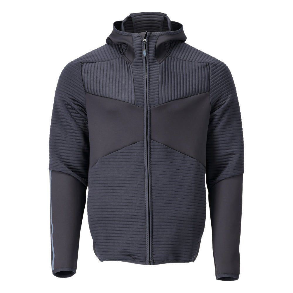 Maglia in pile, cappuccio, giacca in micropile con cerniera, nero-blu