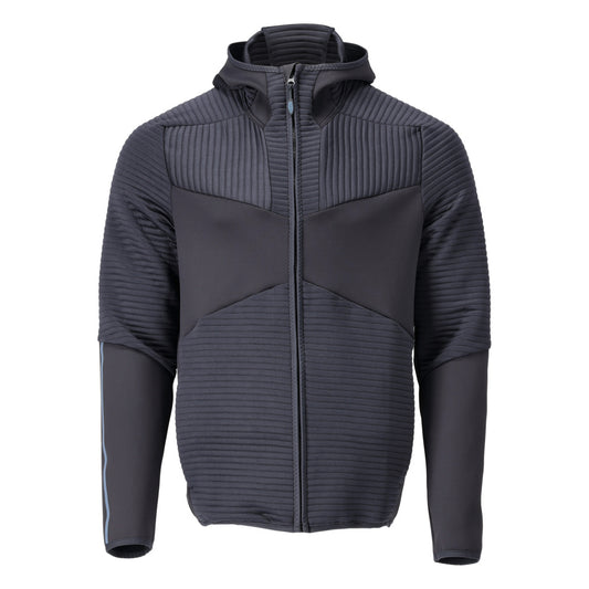 Maglia in pile, cappuccio, giacca in micropile con cerniera, nero-blu