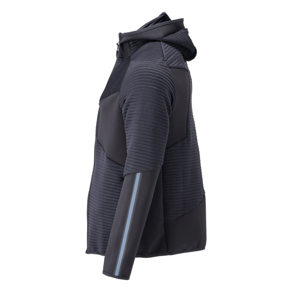 Maglia in pile, cappuccio, giacca in micropile con cerniera, nero-blu