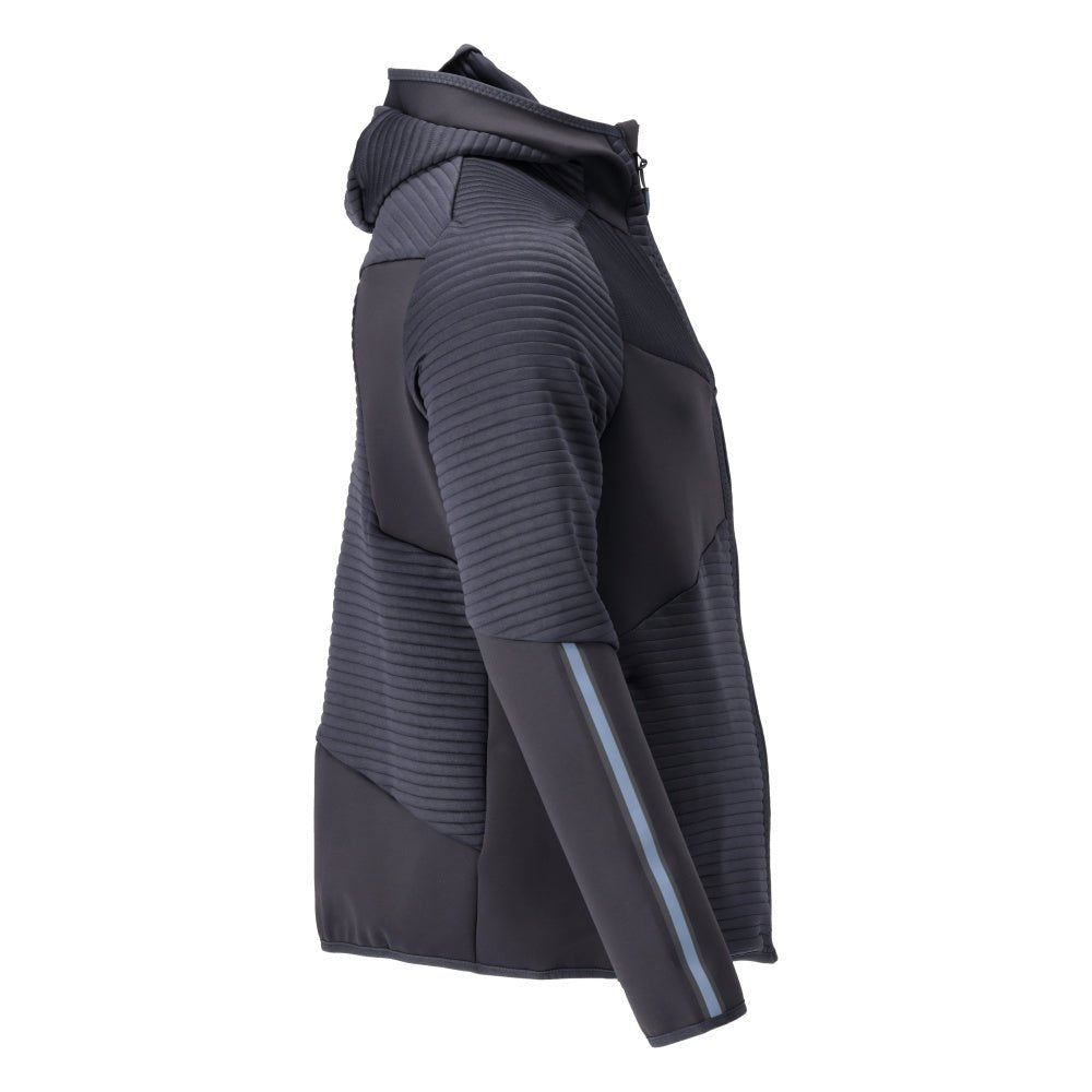 Maglia in pile, cappuccio, giacca in micropile con cerniera, nero-blu