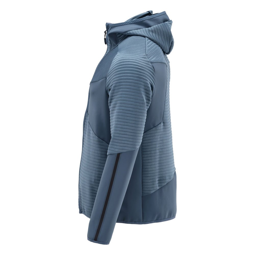 Maglia in pile, cappuccio, giacca in micropile con cerniera, colore blu pietra
