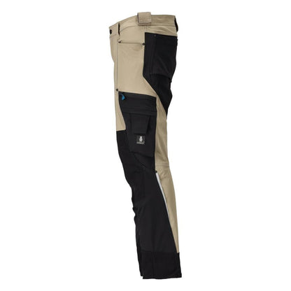 Pantaloni con tasche al ginocchio, elasticizzati, pantaloni leggeri, kaki chiaro/nero