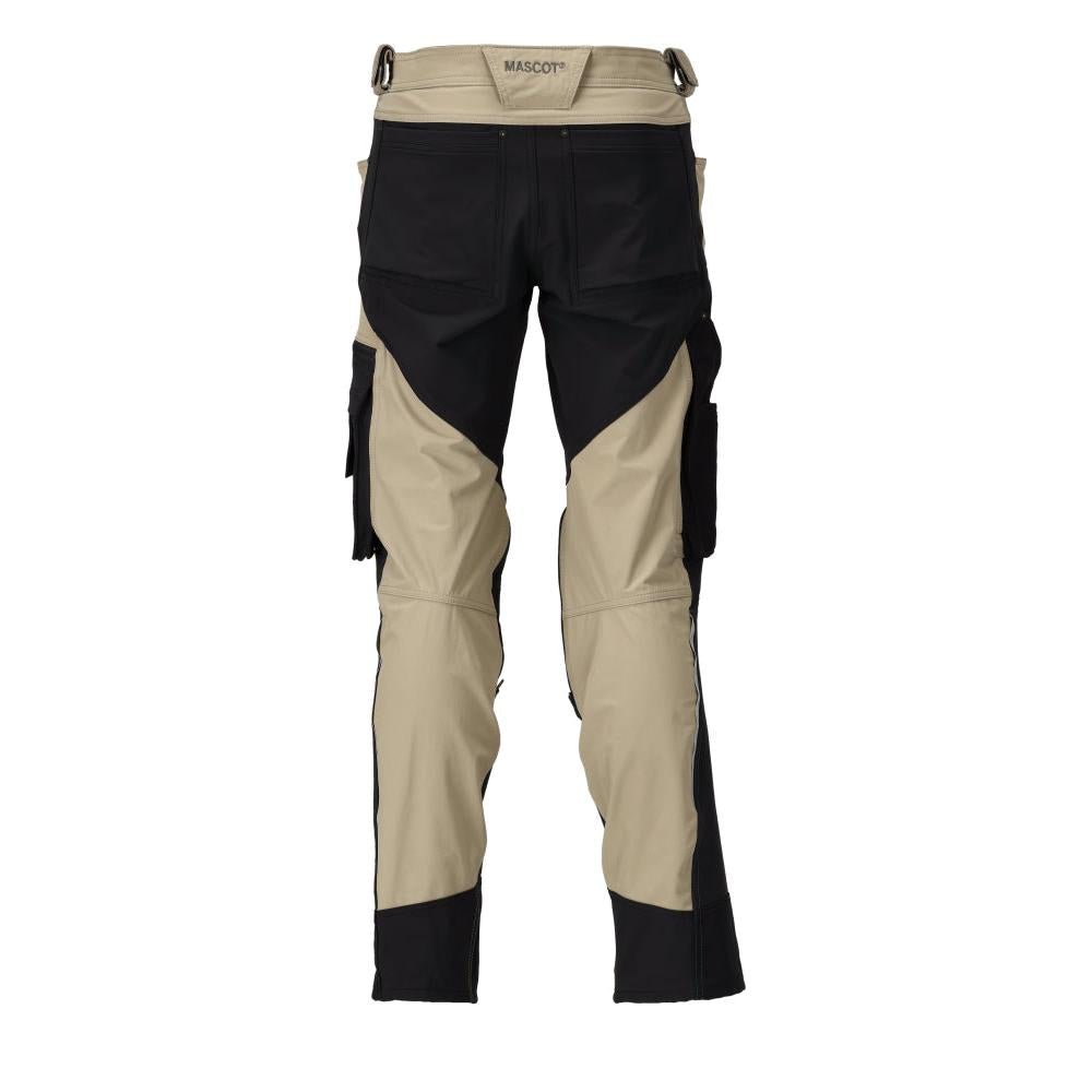 Pantaloni con tasche al ginocchio, elasticizzati, pantaloni leggeri, kaki chiaro/nero