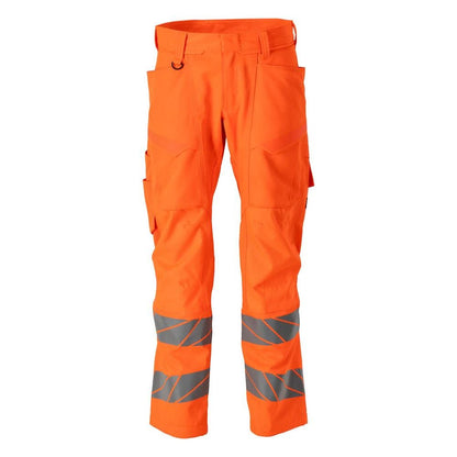 Pantaloni con tasche al ginocchio, pantaloni con inserti stretch, colore arancione alta visibilità