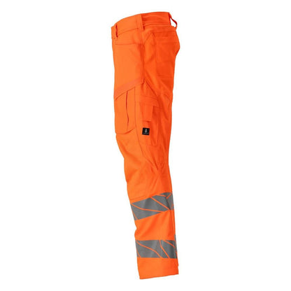 Pantaloni con tasche al ginocchio, pantaloni con inserti stretch, colore arancione alta visibilità