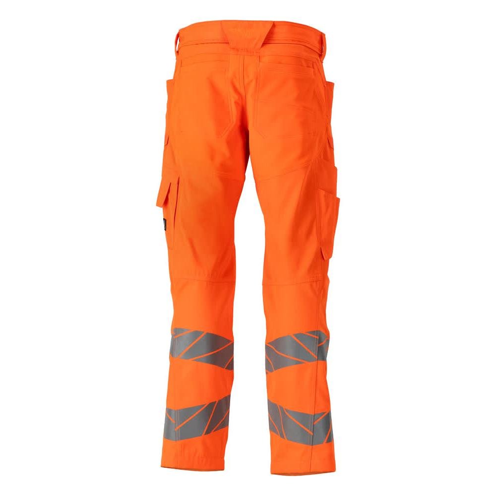 Pantaloni con tasche al ginocchio, pantaloni con inserti stretch, colore arancione alta visibilità