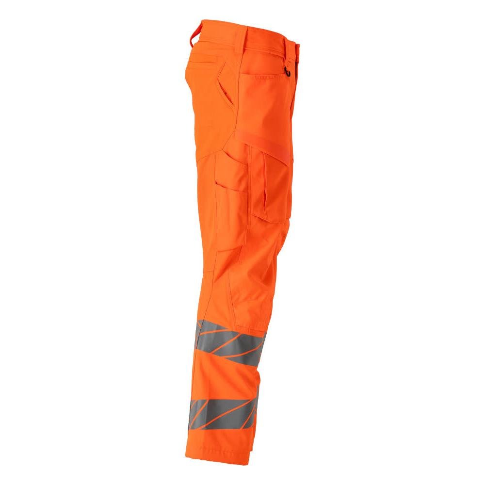 Pantaloni con tasche al ginocchio, pantaloni con inserti stretch, colore arancione alta visibilità