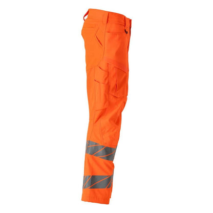 Pantaloni con tasche al ginocchio, pantaloni con inserti stretch, colore arancione alta visibilità