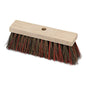 La scopa stradale Nölle Profi Brush Bahia/Elaston, 32,5 cm, con testa in legno di sella di Nölle Profi Brush Bürsten- & Pinseltechnik e.K. ha setole rigide marroni e rosse e un foro centrale per il fissaggio del manico, raffigurata su sfondo bianco.