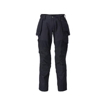 Pantaloni con tasche appese, pantaloni con inserti stretch, nero-blu
