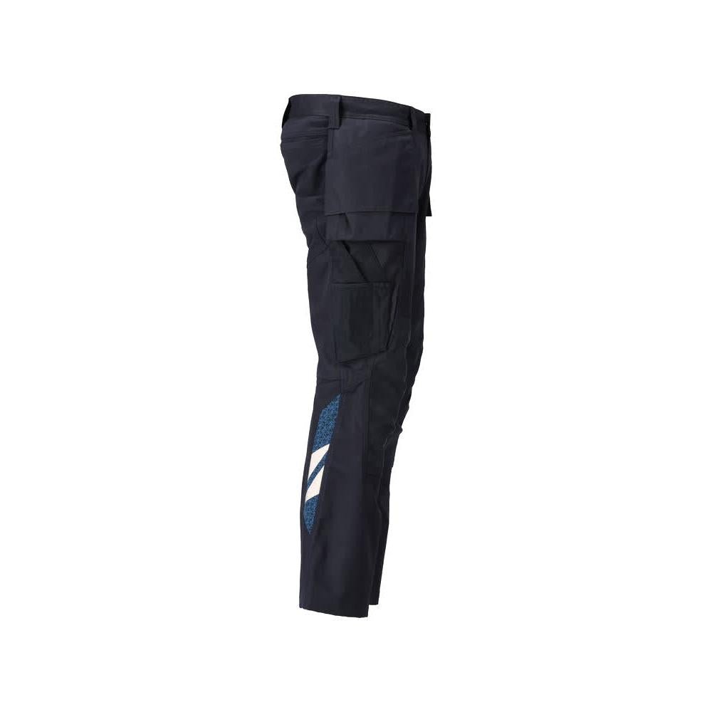 Pantaloni con tasche appese, pantaloni con inserti stretch, nero-blu