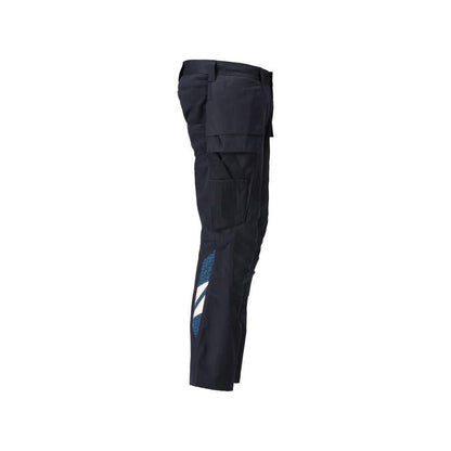Pantaloni con tasche appese, pantaloni con inserti stretch, nero-blu