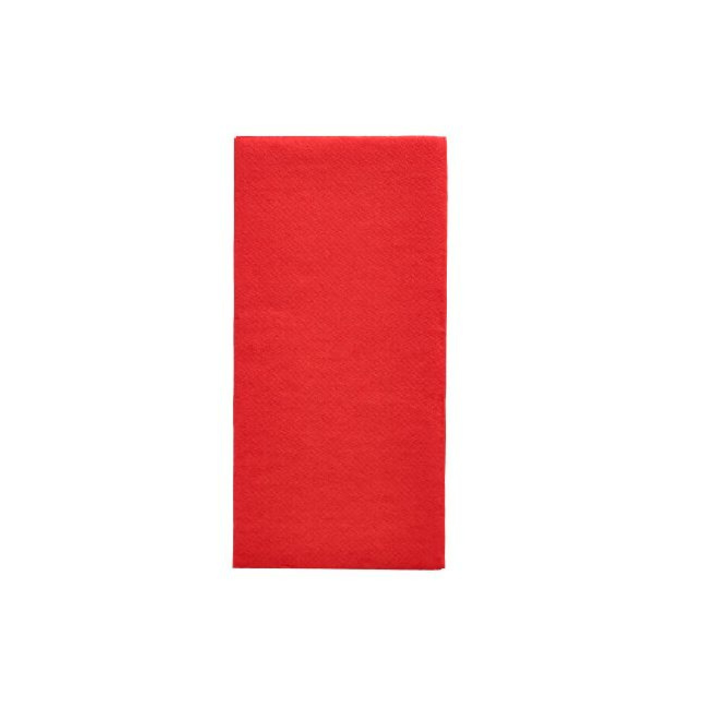 Su uno sfondo bianco semplice è presentato un tovagliolo rettangolare rosso "DAILY Collection" piegato in modo pulito, perfetto per la decorazione della tavola. Il tovagliolo di PAPSTAR GmbH sembra essere realizzato in un tessuto morbido e strutturato.