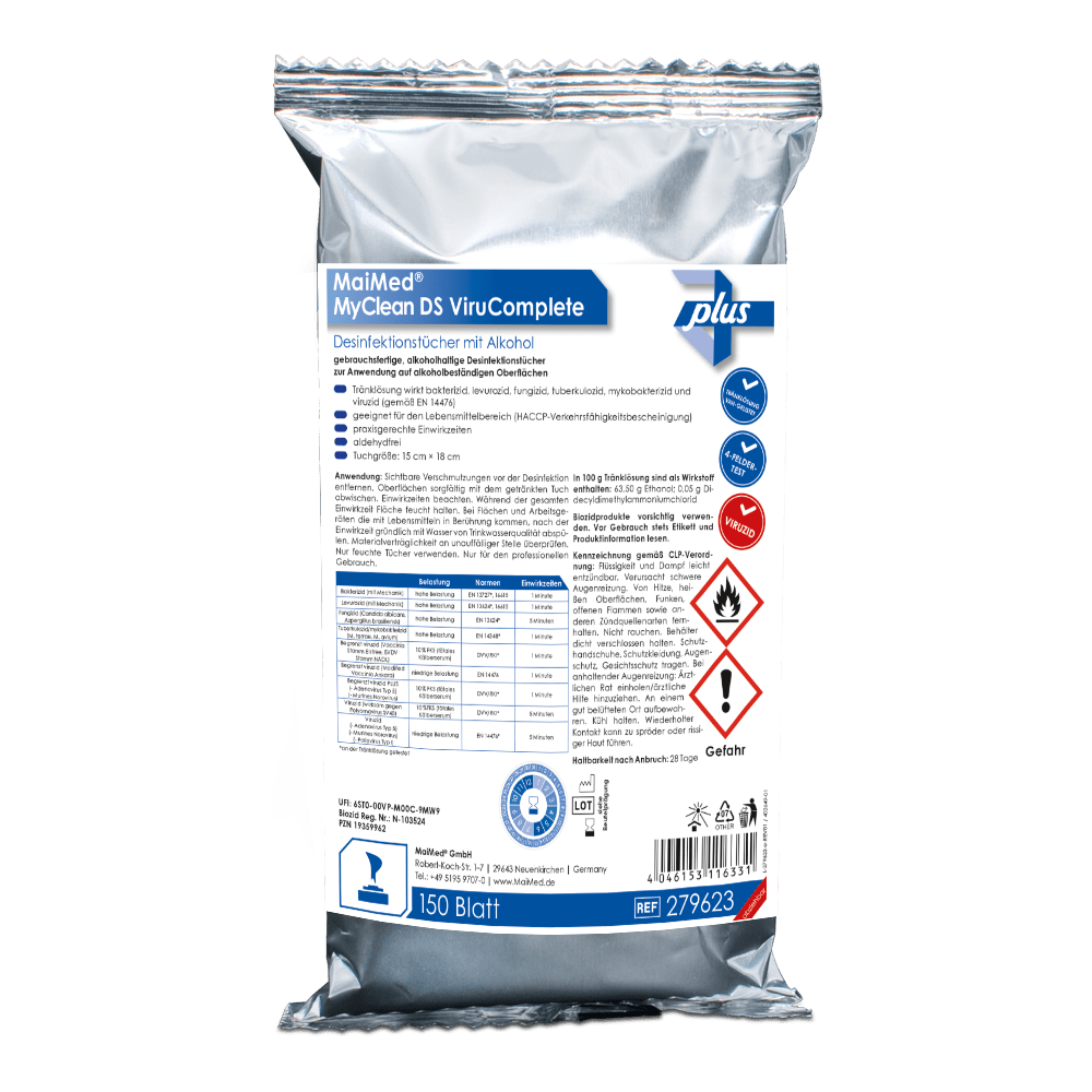 MaiMed MyClean DS ViruComplete Ricarica 120 pezzi. Salviette imbevute neutre 15x18cm | Confezione (150 pezzi)